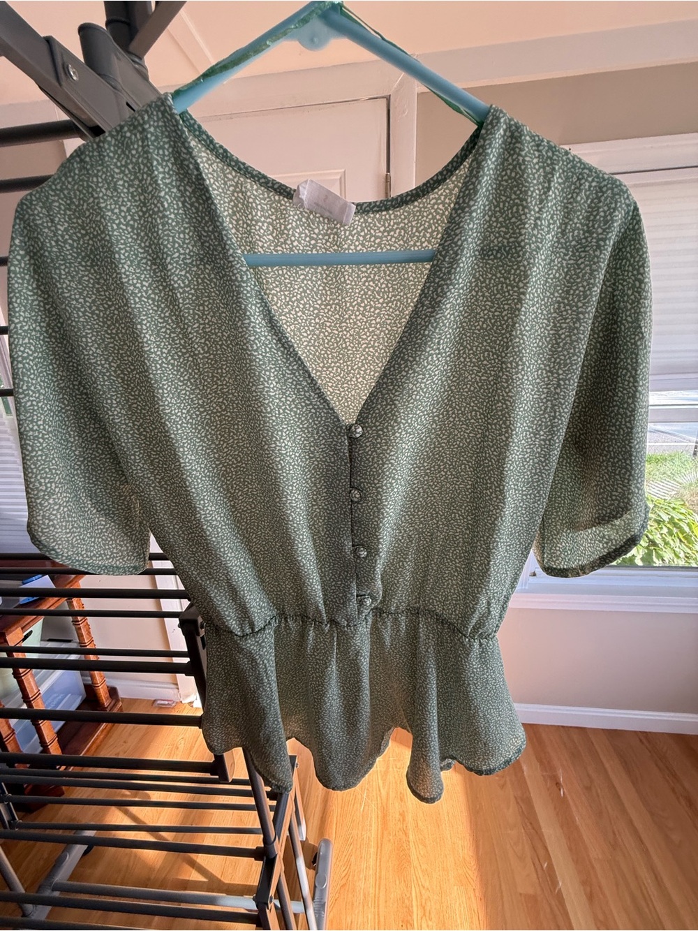 Sienna Sky Sage Green V-Neck Button Peplum Blouse